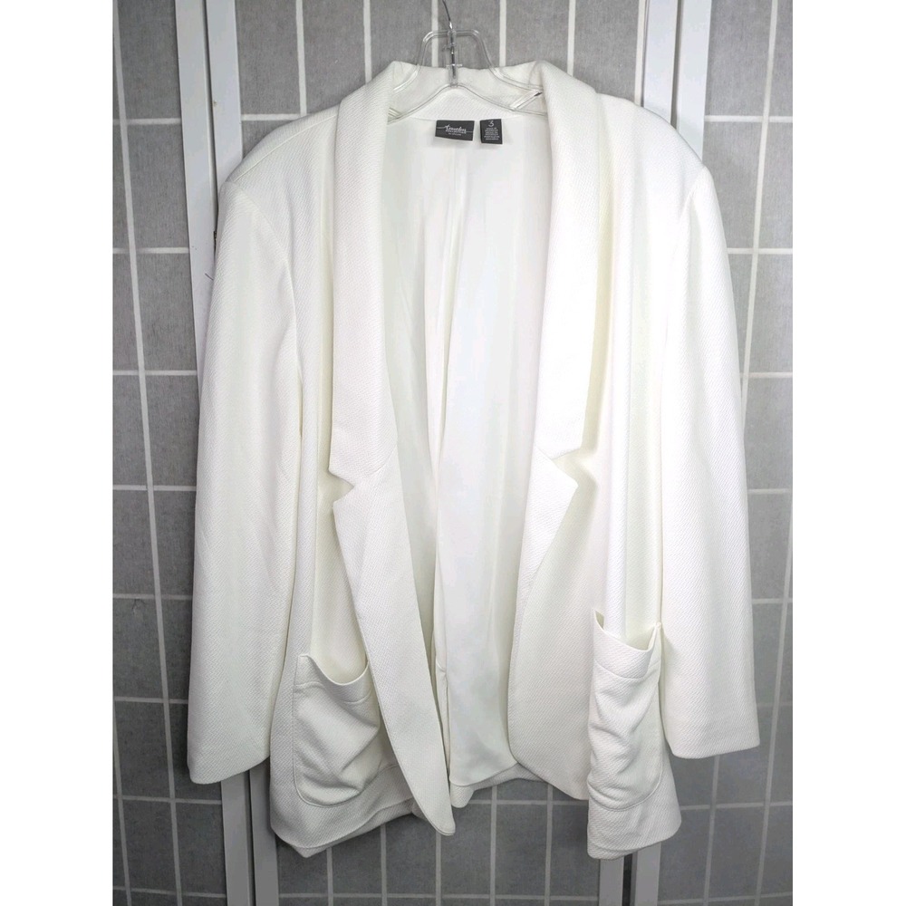 Chicos Travelers Womens 3 (16/XL) Open Front Blazer Jacket Textured White Office